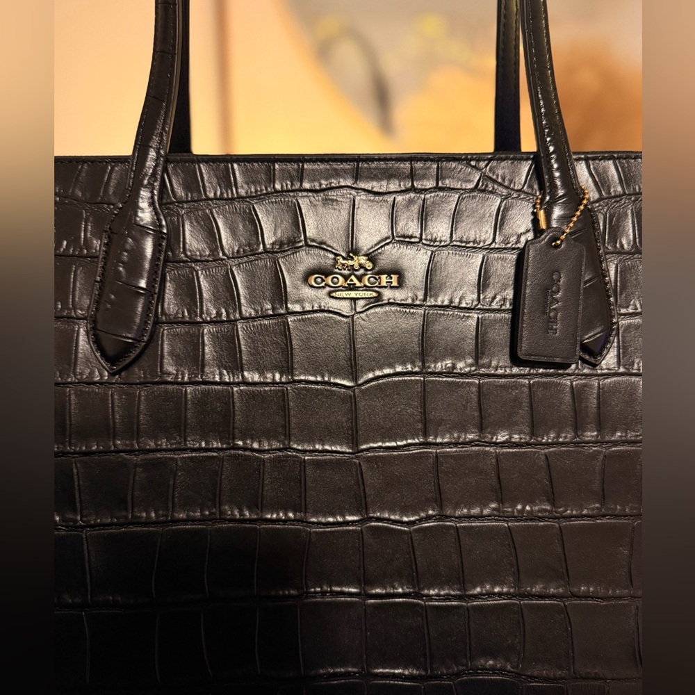COACH Black Croc Embossed Leather Tote - Picture 3 of 12